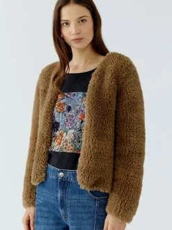 Oui Damen Strickjacke in braun - Ausschnitt: Rundhals