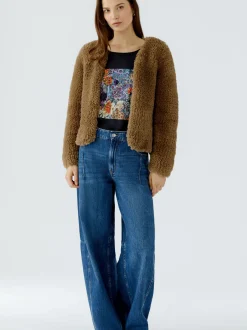 Oui Damen Strickjacke in braun - Ausschnitt: Rundhals