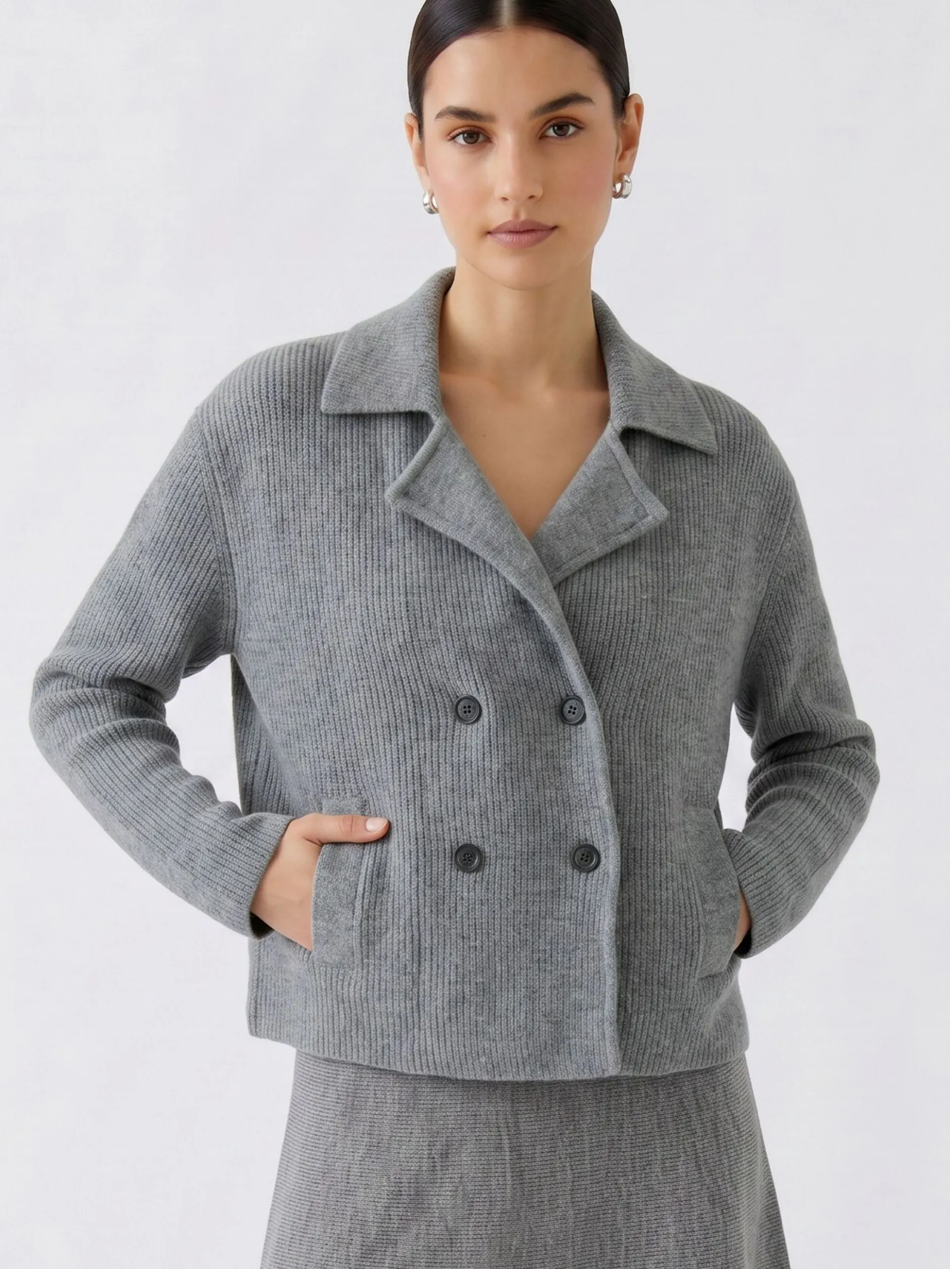 Oui Damen Strickjacke in grau - Ärmel: langarm