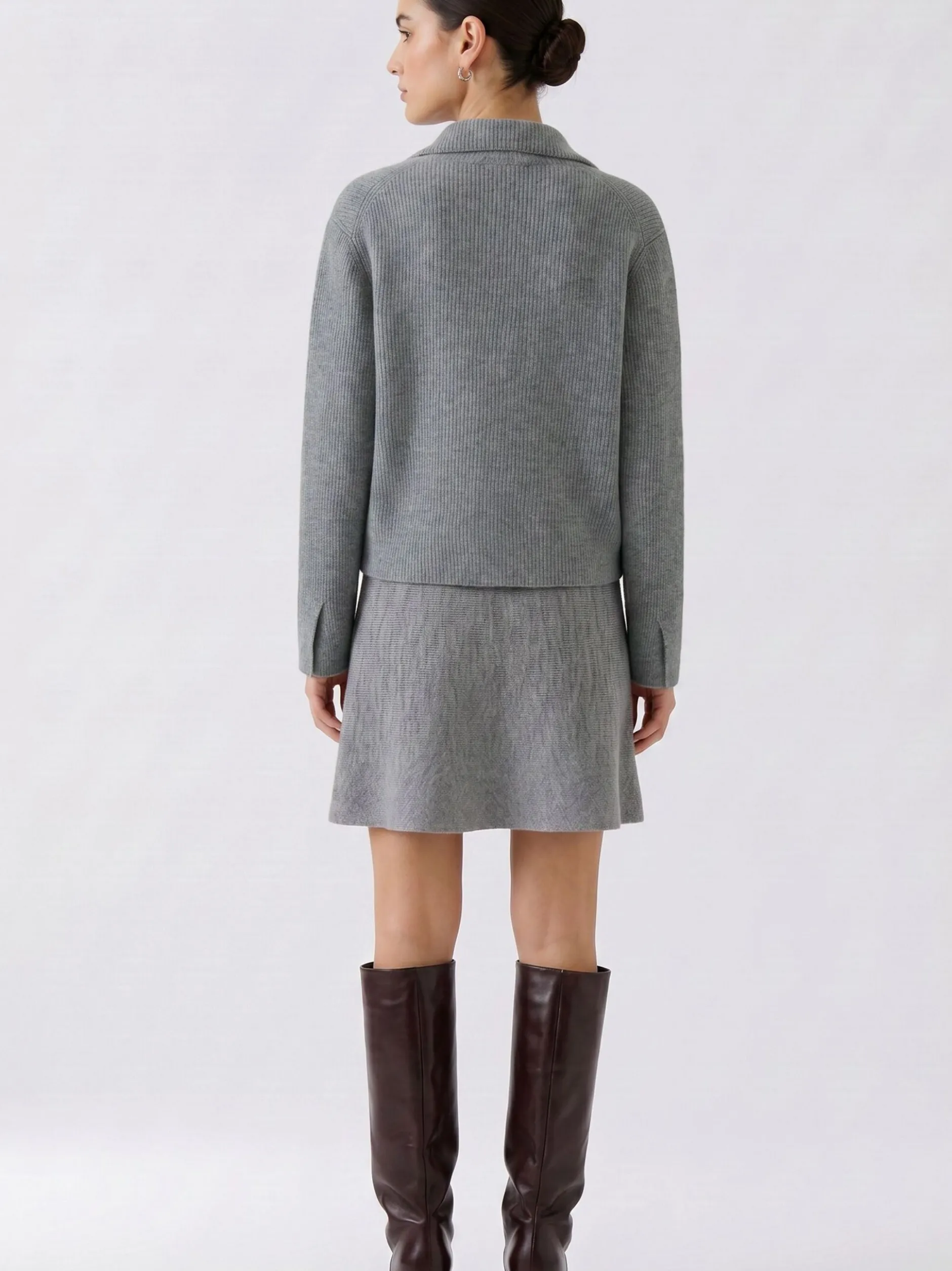 Oui Damen Strickjacke in grau - Ärmel: langarm