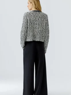 Oui Damen Strickjacke in schwarz weiß - Ärmel: langarm