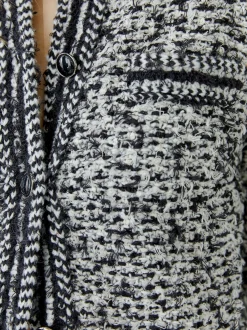 Oui Damen Strickjacke in schwarz weiß - Ärmel: langarm
