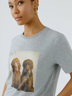 Oui Damen T-Shirt in grau - Ausschnitt: Rundhals