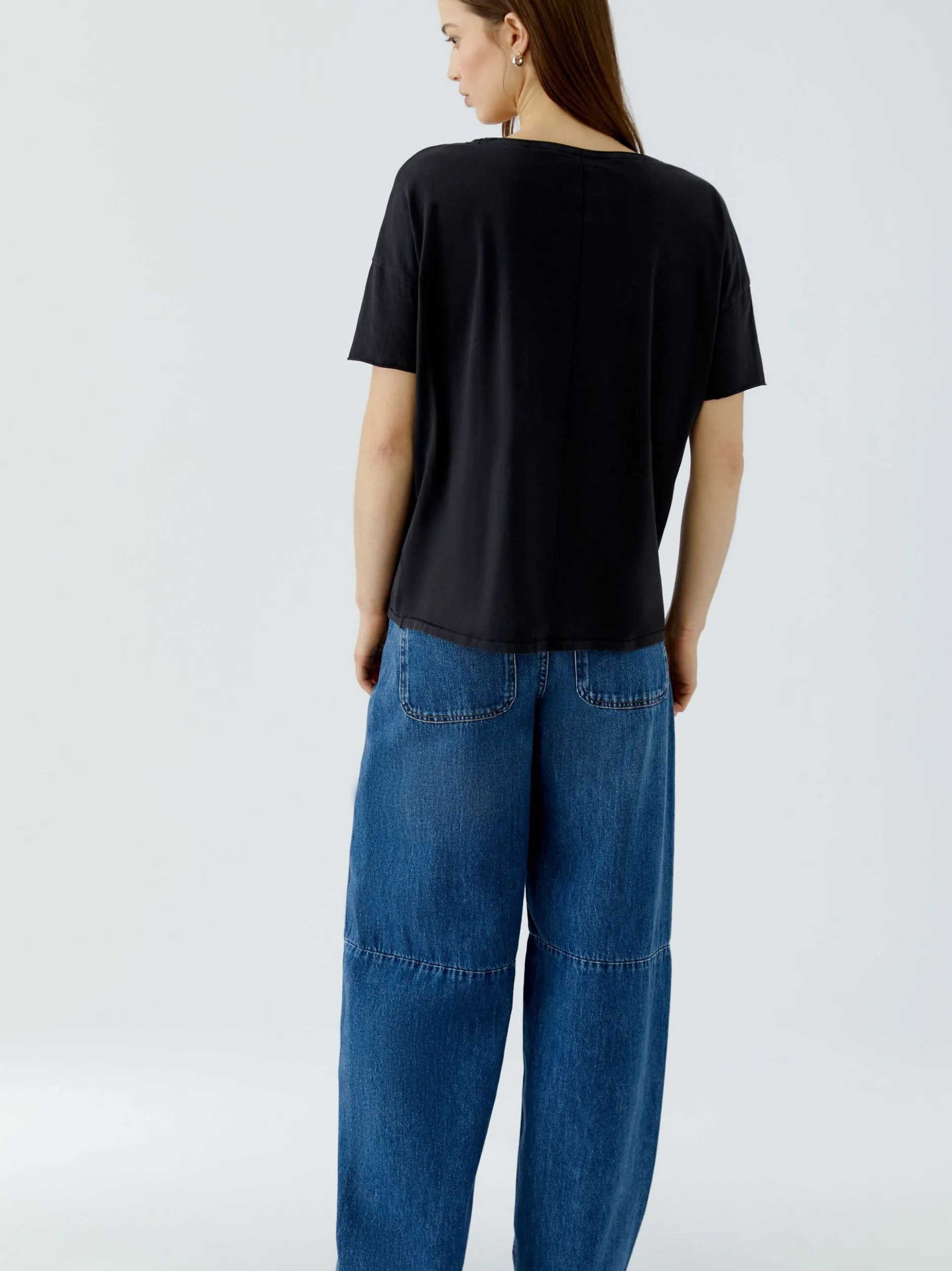 Oui Damen T-Shirt in schwarz - Ausschnitt: Rundhals
