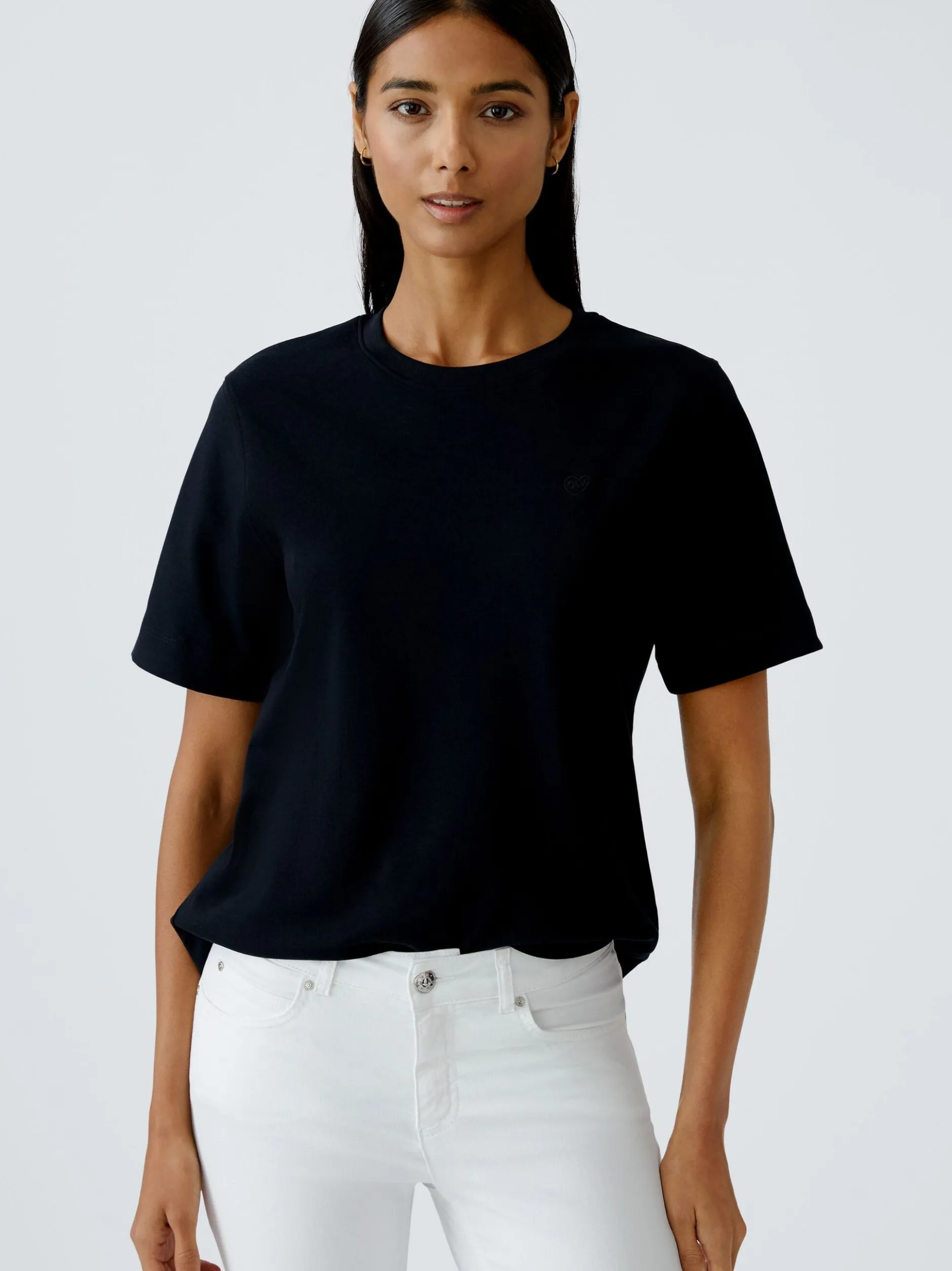 Oui Damen T-Shirt in schwarz - Ausschnitt: Rundhals