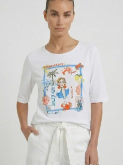 Oui Damen T-Shirt in weiß - Ausschnitt: Rundhals