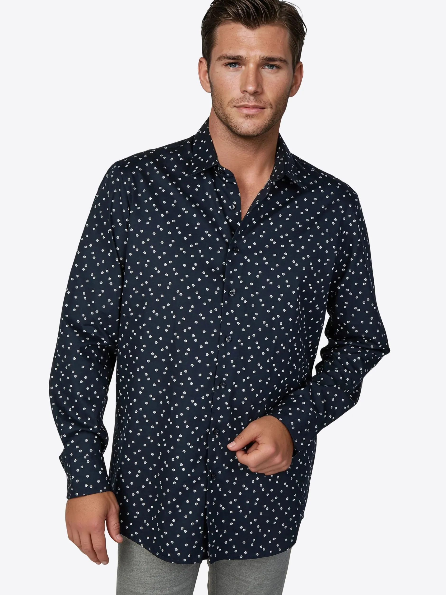 Pierre Cardin Herren Hemd Kent in blau - Ärmel: langarm