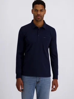 Pierre Cardin Herren Langarm-Poloshirts in blau
