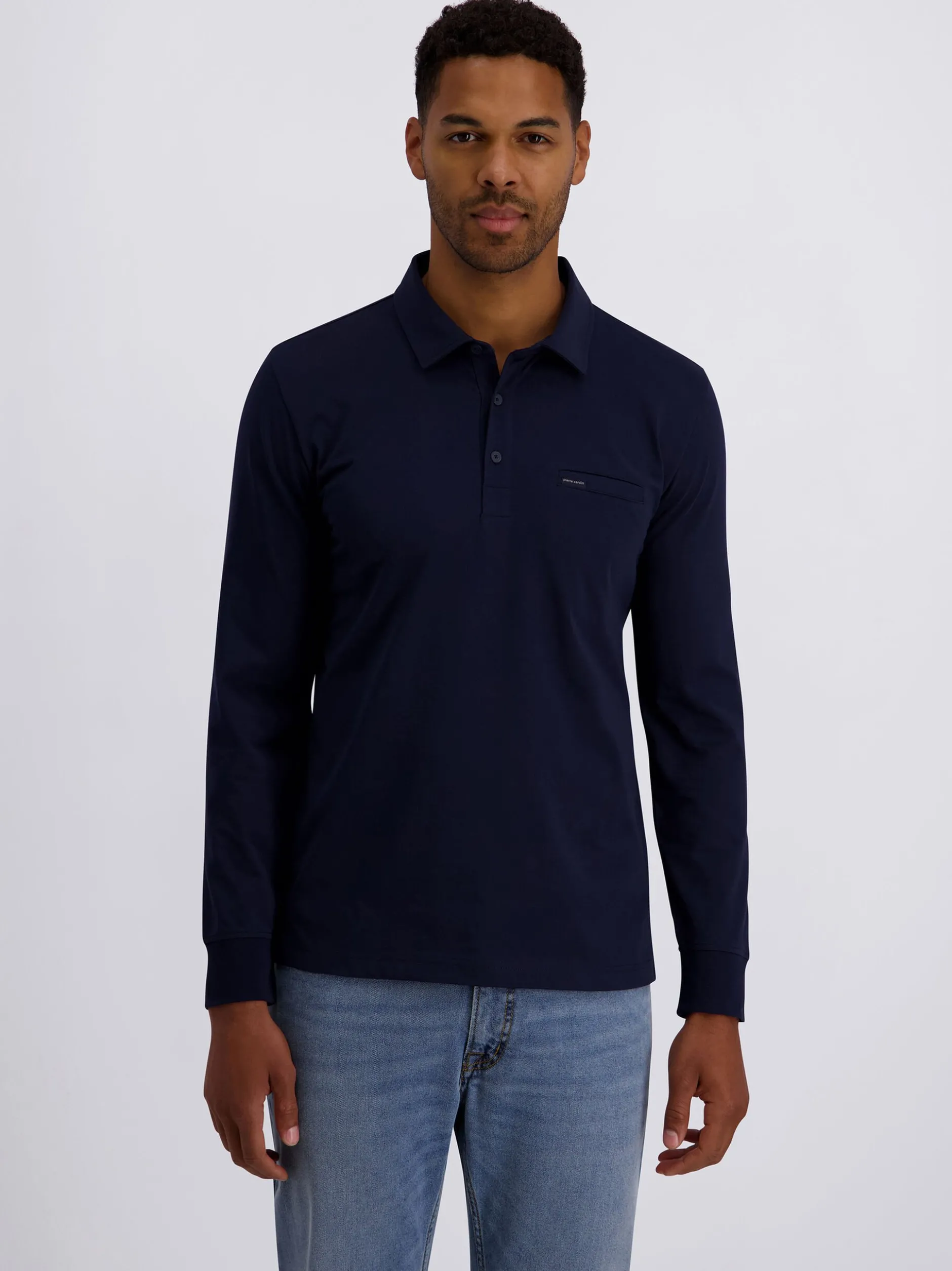 Pierre Cardin Herren Langarm-Poloshirts in blau