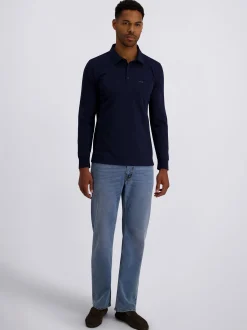 Pierre Cardin Herren Langarm-Poloshirts in blau