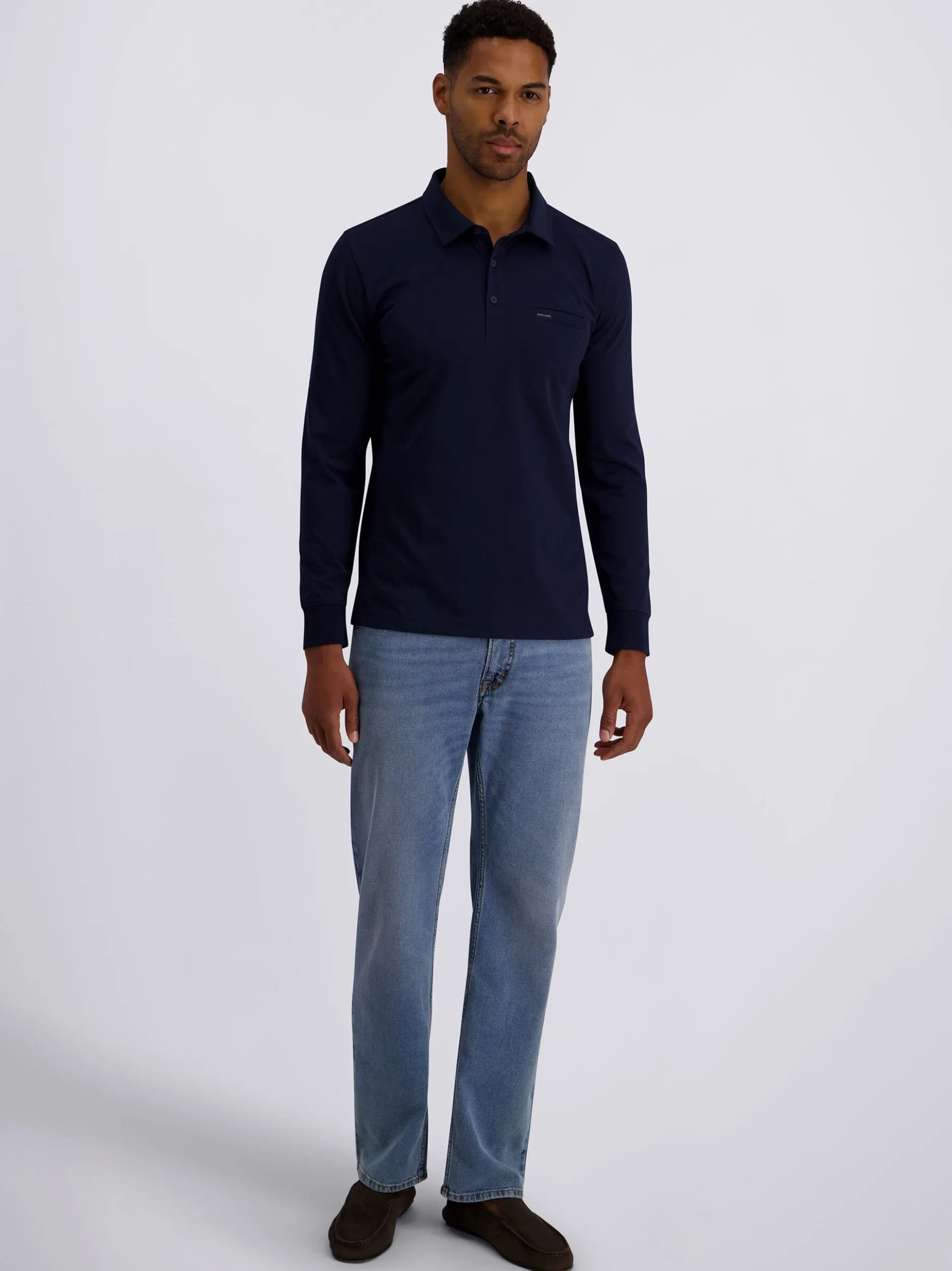 Pierre Cardin Herren Langarm-Poloshirts in blau
