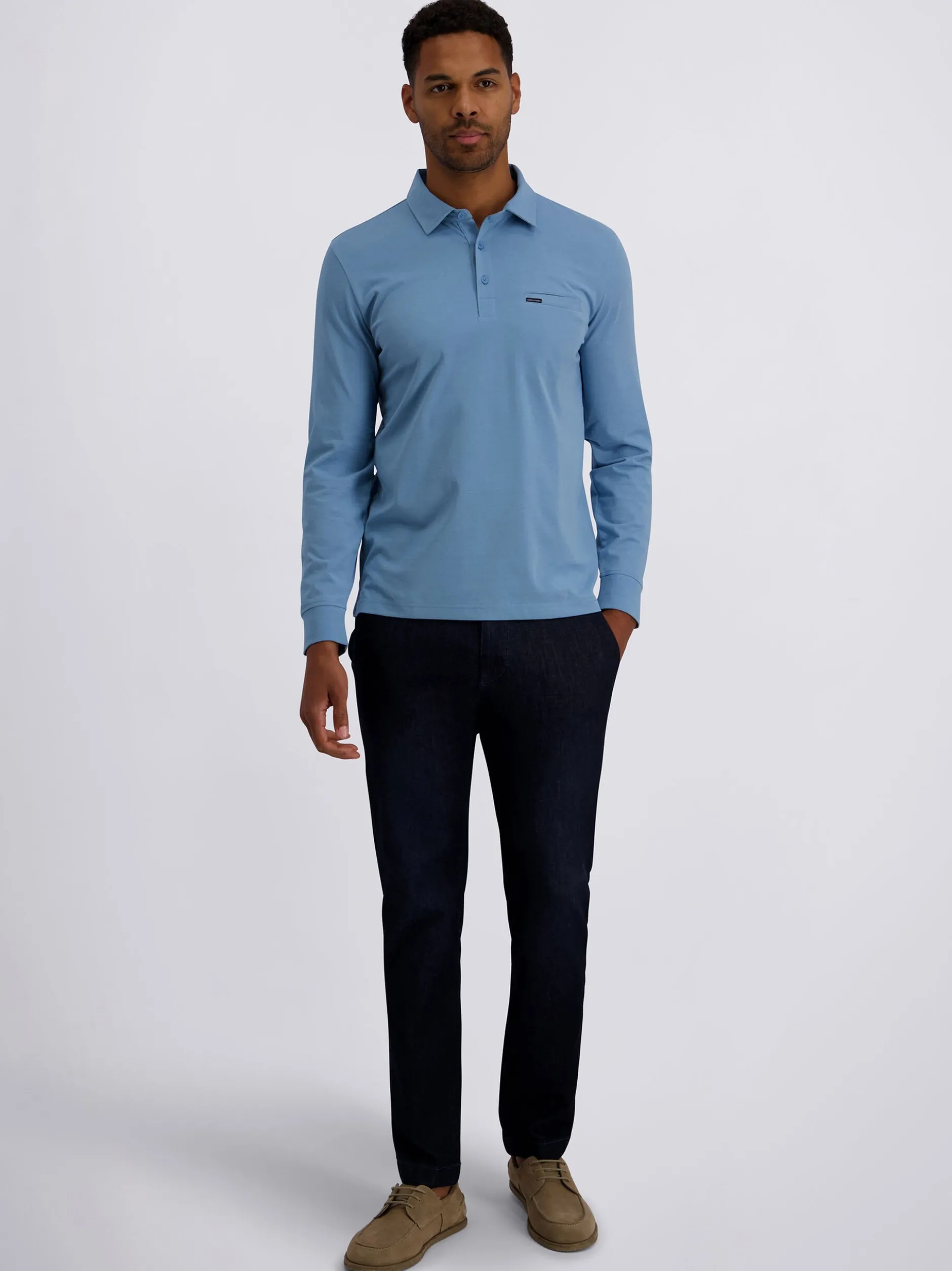 Pierre Cardin Herren Langarm-Poloshirts in blau