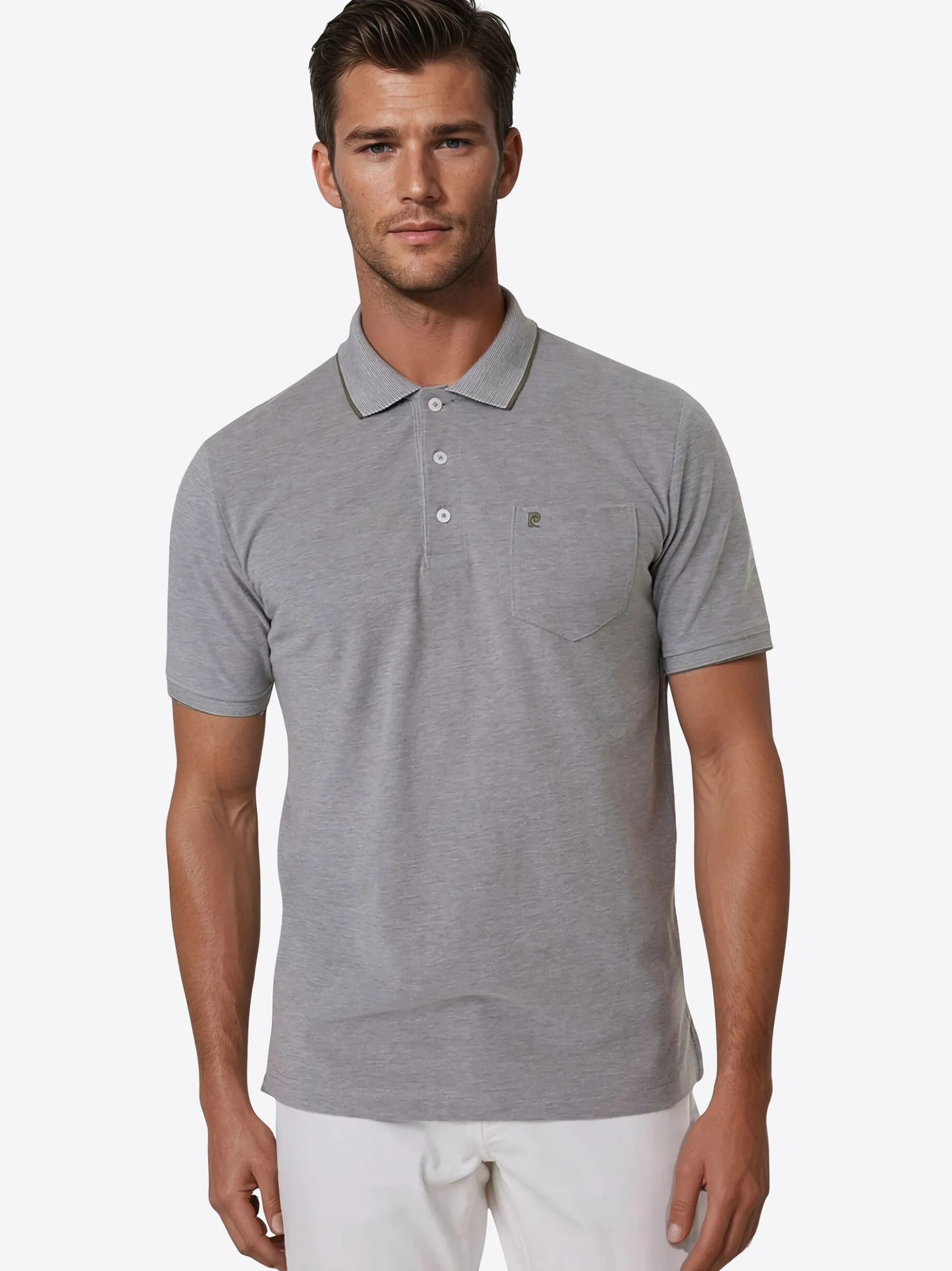 Pierre Cardin Herren Polo-Shirt in grau - Ärmel: kurzarm