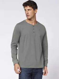 Polo Sylt Herren Longsleeve in grün - Ausschnitt: Henley