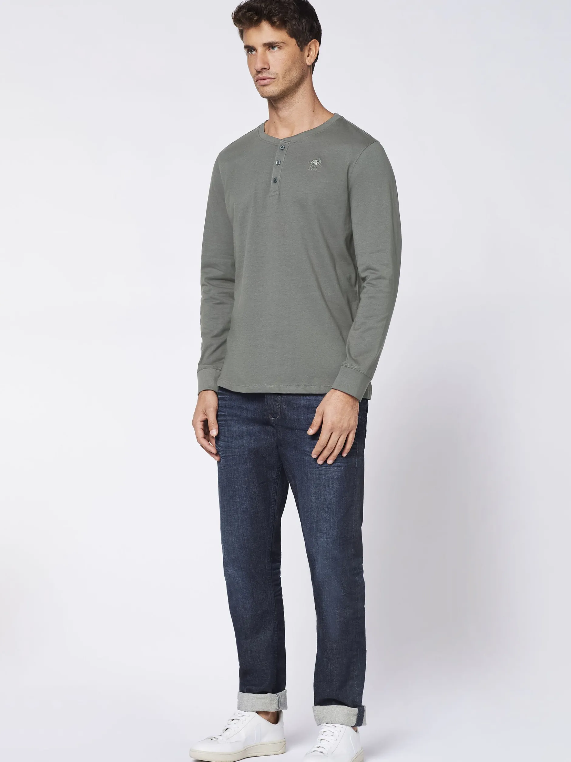 Polo Sylt Herren Longsleeve in grün - Ausschnitt: Henley