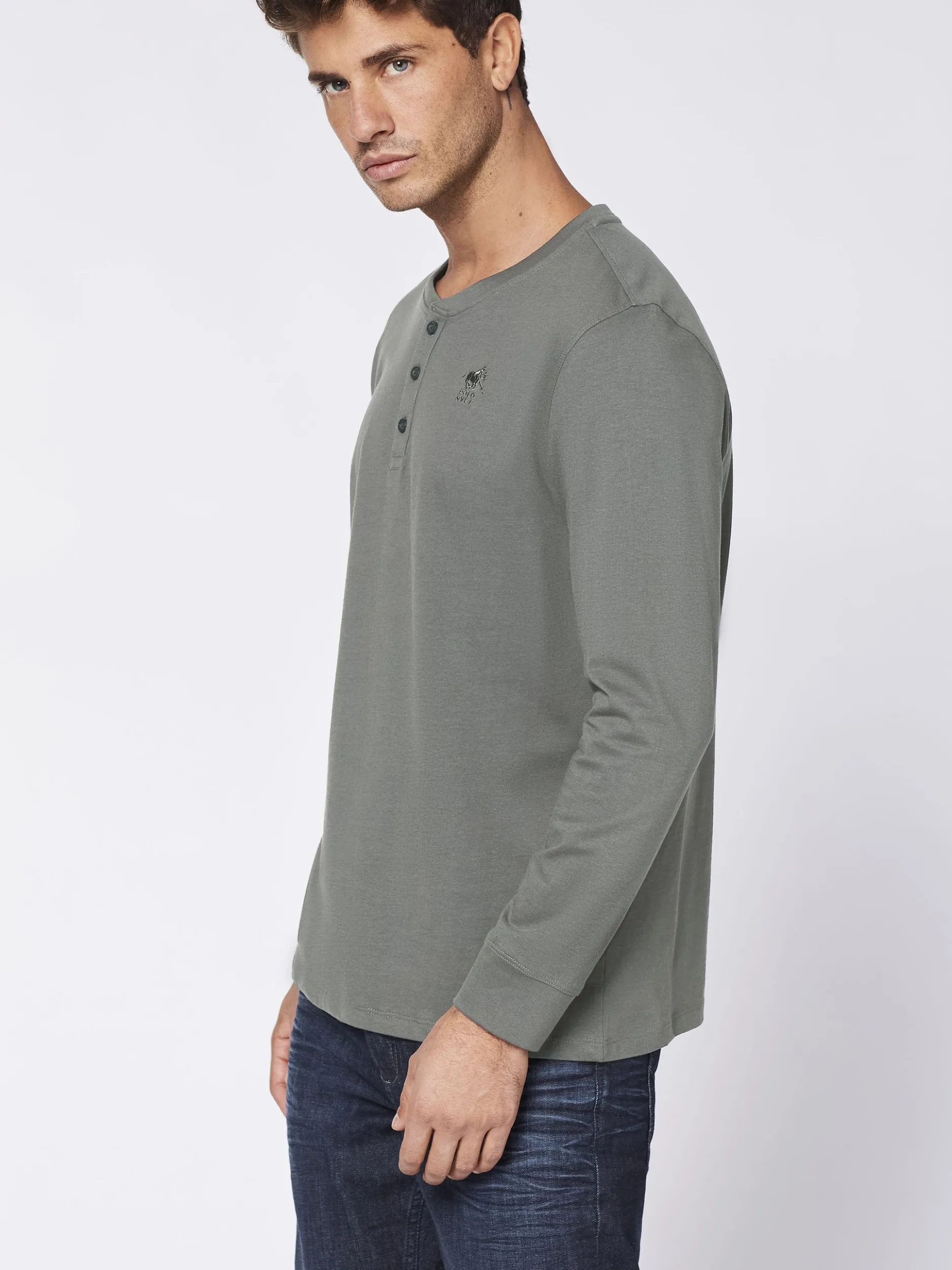 Polo Sylt Herren Longsleeve in grün - Ausschnitt: Henley