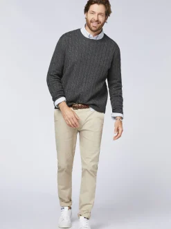 Polo Sylt Herren Strickpullover in grau - Ärmel: kurzarm