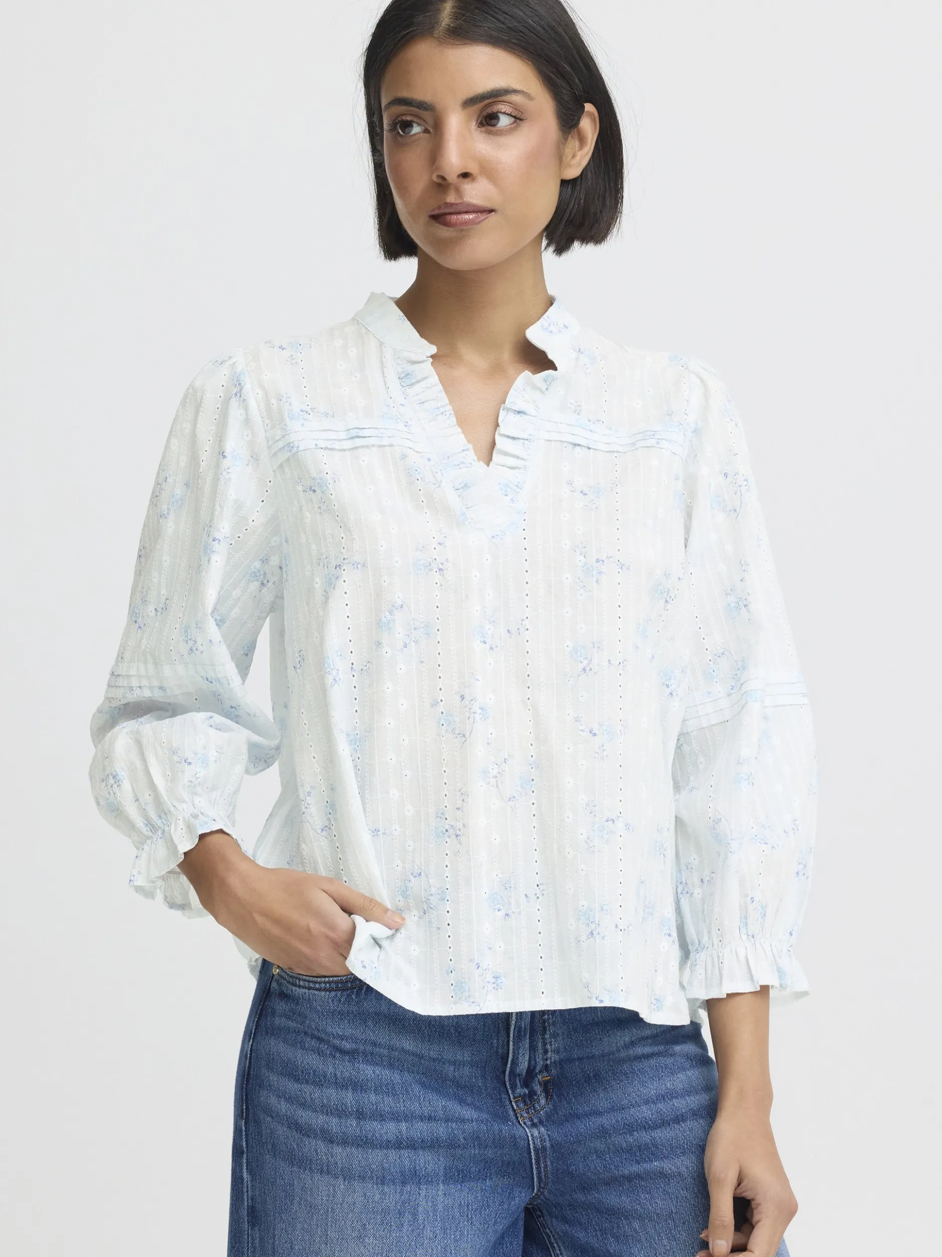 PULZ Jeans Damen Bluse PZBELLAROSE in hellblau