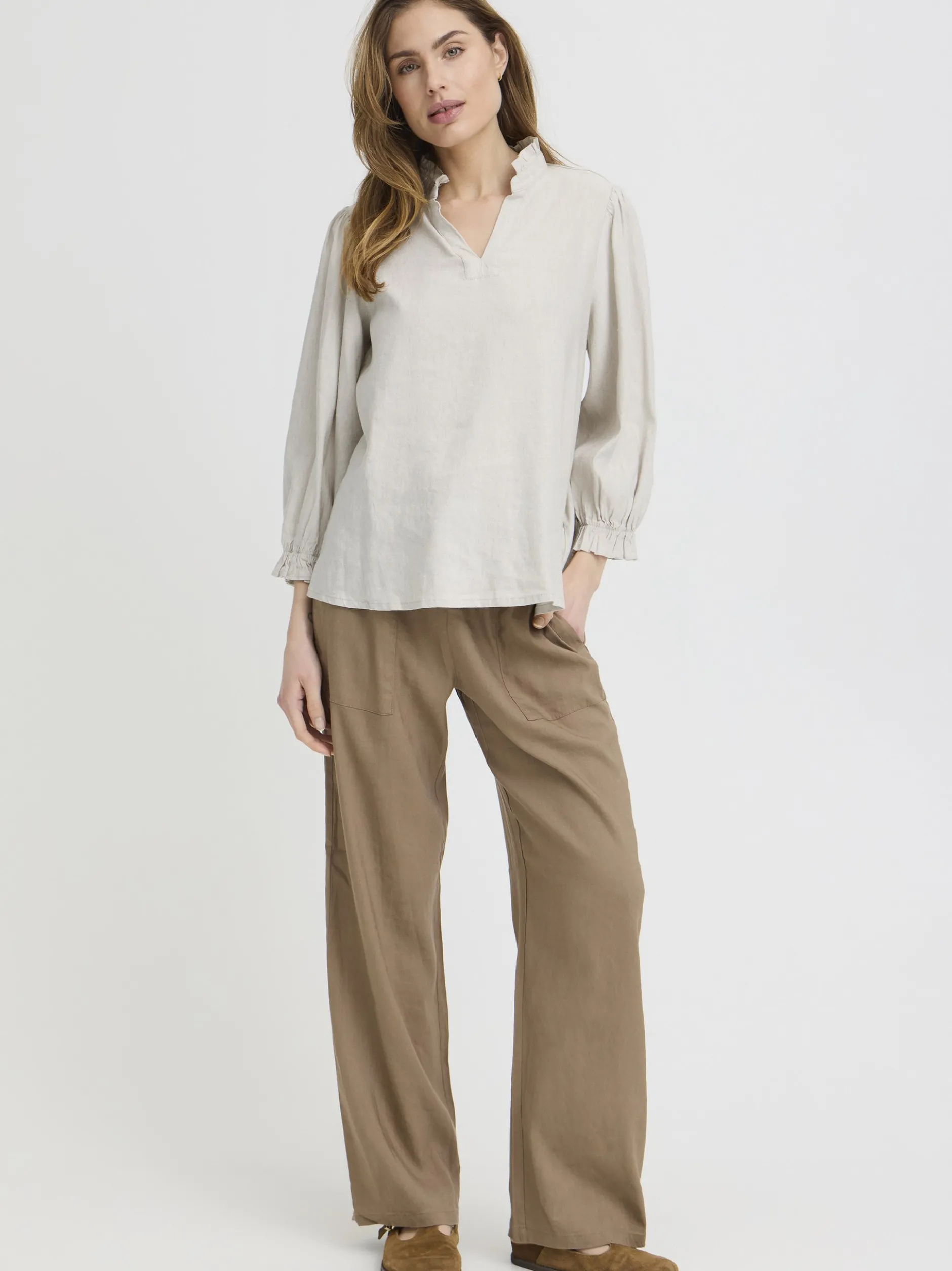 PULZ Jeans Damen Bluse PZLUCA in beige