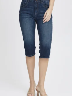 PULZ Jeans Damen Capri Jeans PZKATJA in dark stone denim