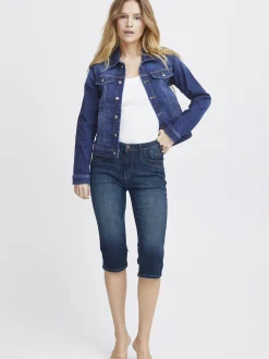 PULZ Jeans Damen Capri Jeans PZKATJA in dark stone denim