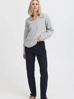 PULZ Jeans Damen Casual Hose PZBINDY Hohe Taille in marine