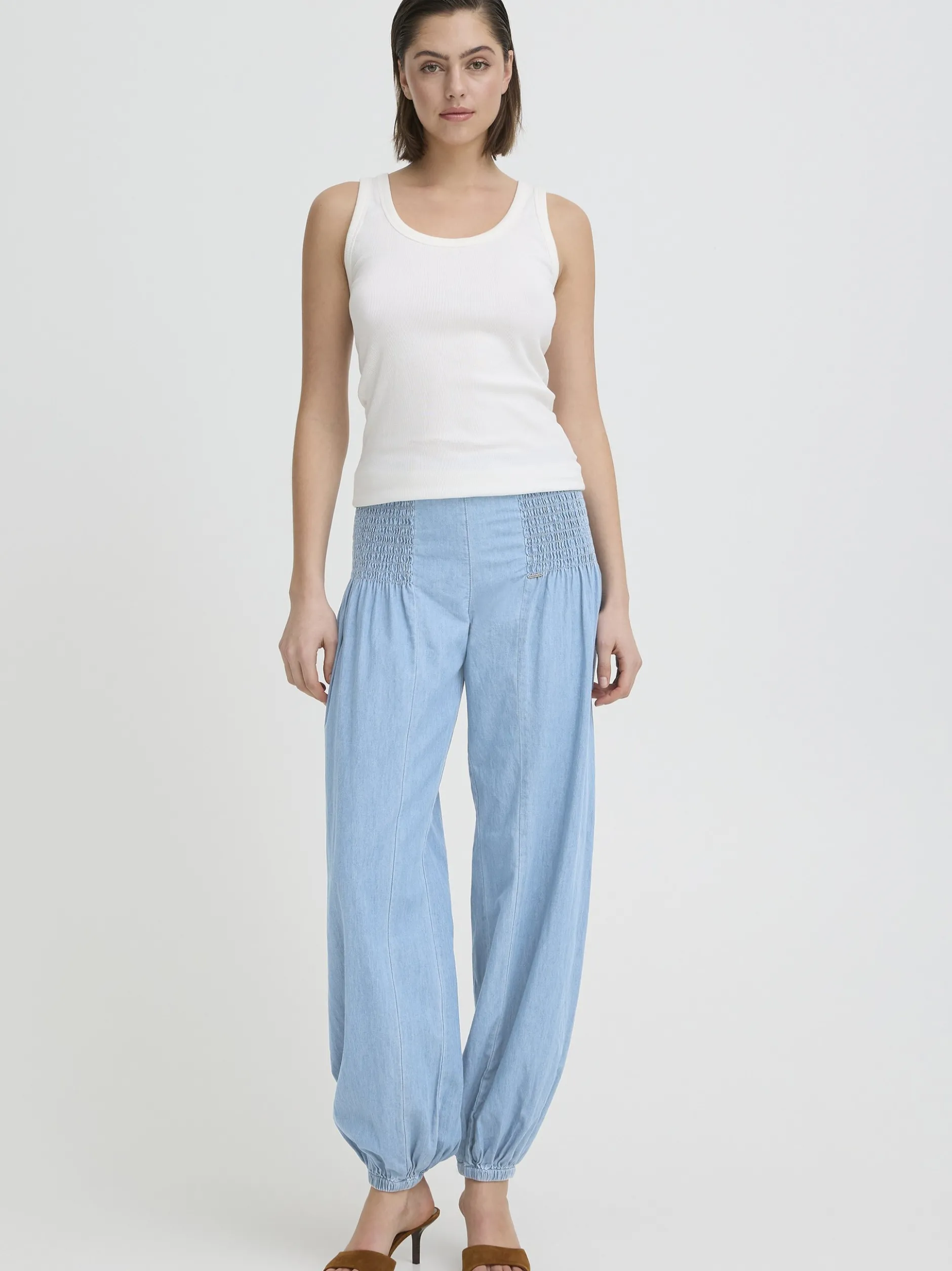 PULZ Jeans Damen Casual Hose PZJILL Elastische Taille in hellblau