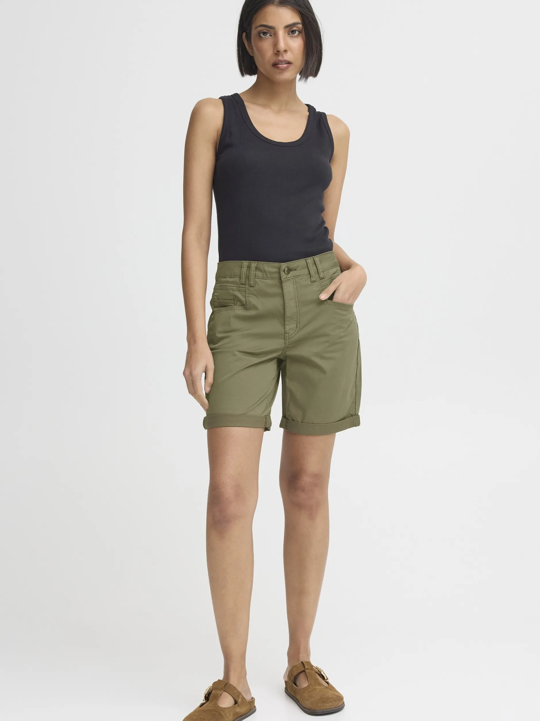 PULZ Jeans Damen Casual PZEVELYN Normale Passform in oliv