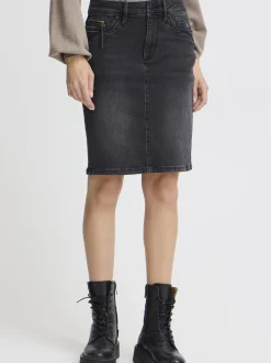 PULZ Jeans Damen Denimrock PZKAROLINA Hohe Taille in grau denim