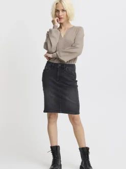 PULZ Jeans Damen Denimrock PZKAROLINA Hohe Taille in grau denim