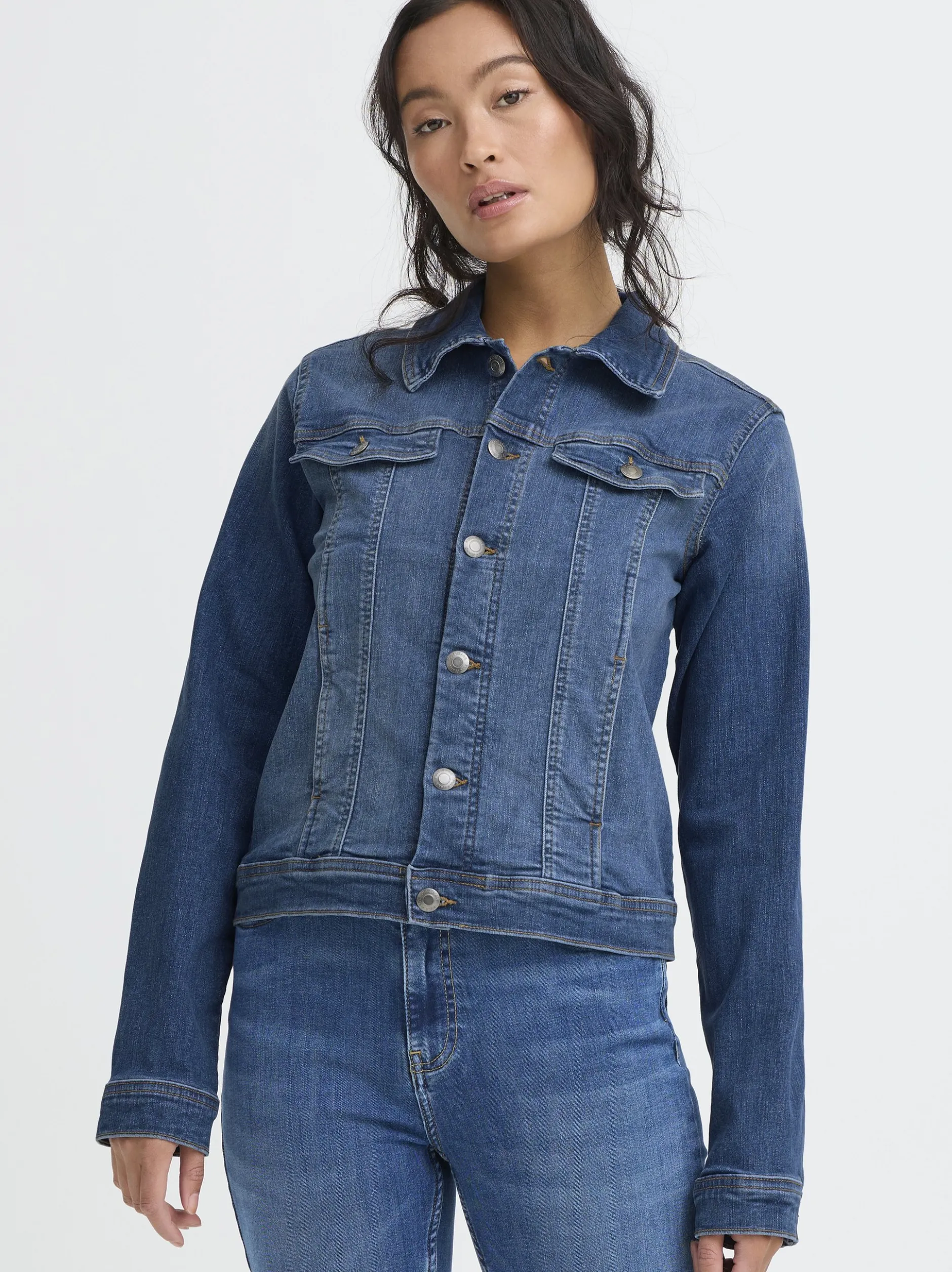 PULZ Jeans Damen Jeansjacke PZKATJA in medium stone denim