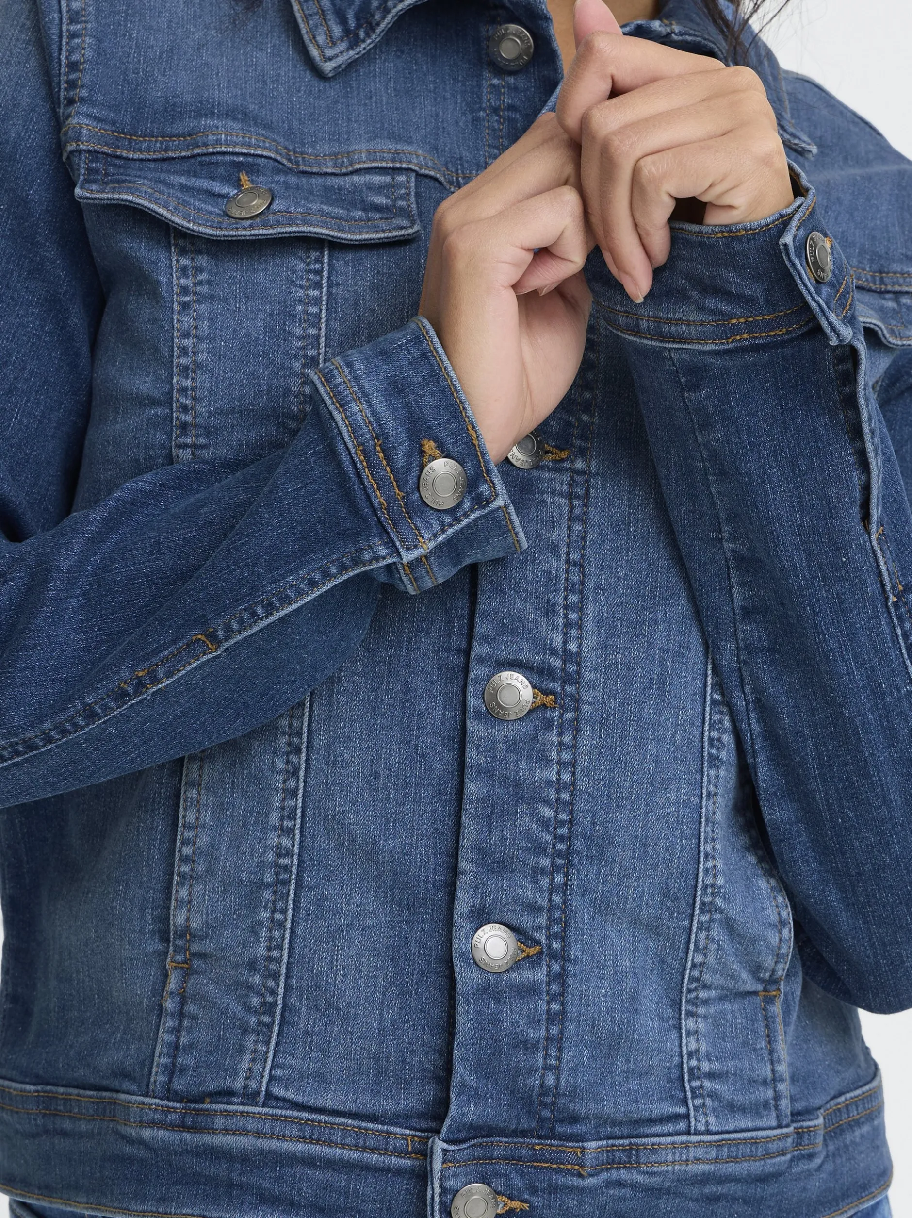 PULZ Jeans Damen Jeansjacke PZKATJA in medium stone denim