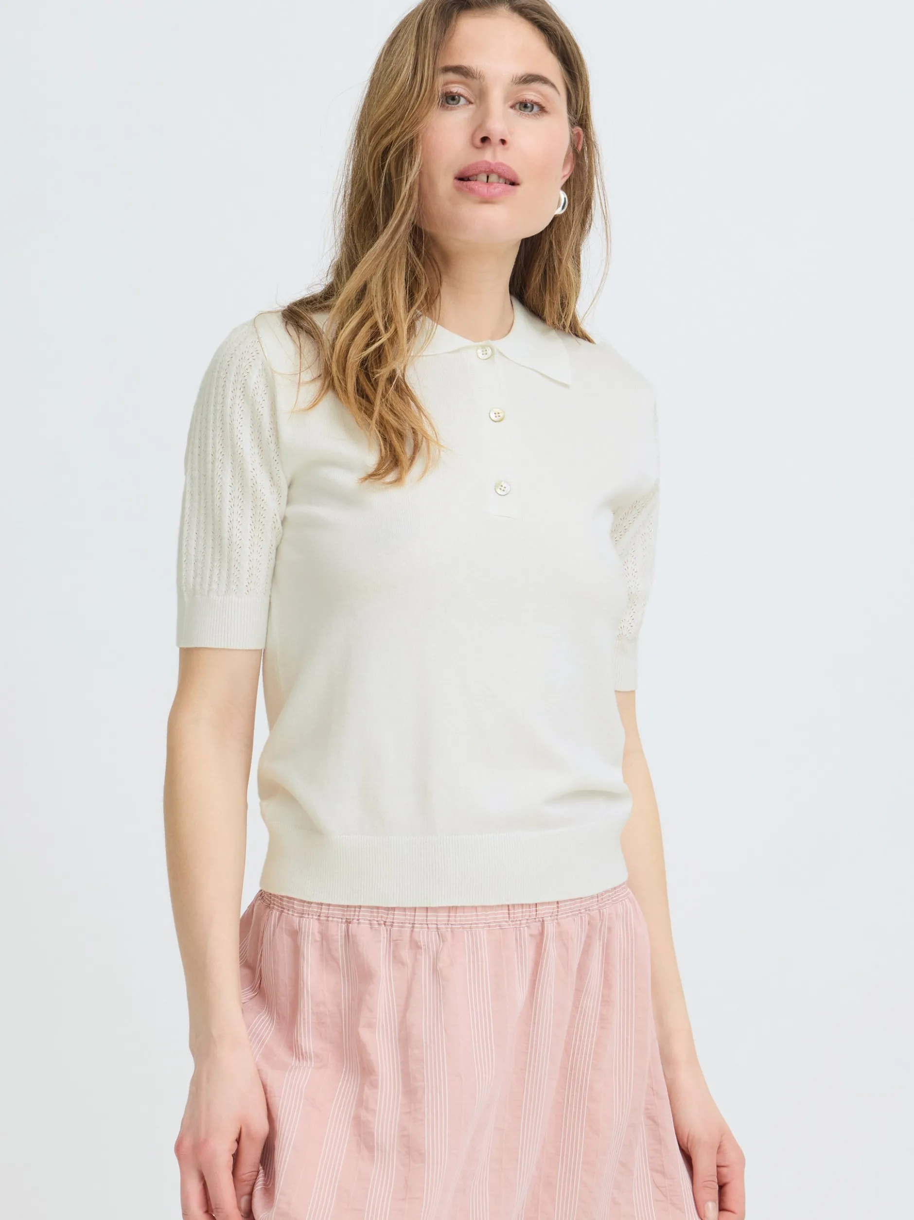 PULZ Jeans Damen Strick-Poloshirt PZSARA in ecru