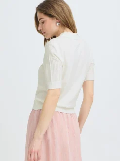 PULZ Jeans Damen Strick-Poloshirt PZSARA in ecru