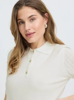 PULZ Jeans Damen Strick-Poloshirt PZSARA in ecru