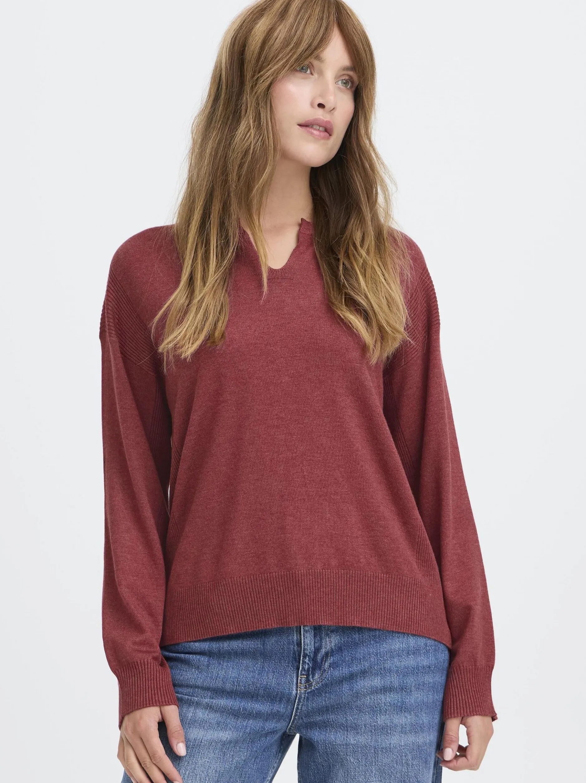 PULZ Jeans Damen Strickpullover PZSARA in bordeaux