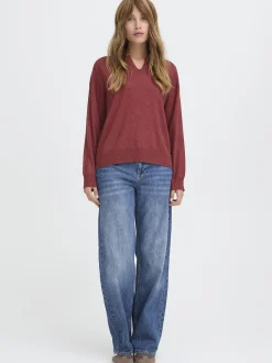 PULZ Jeans Damen Strickpullover PZSARA in bordeaux