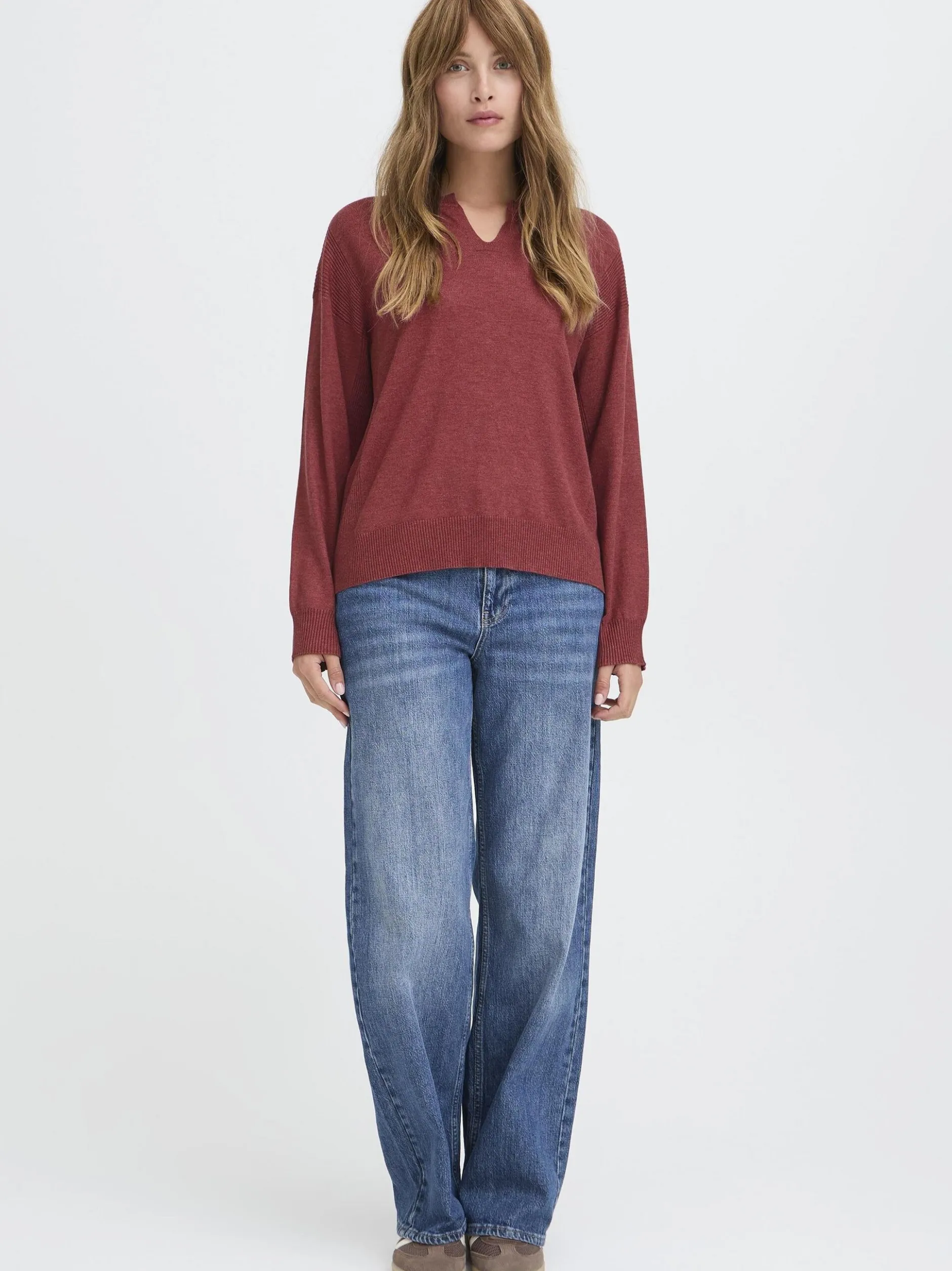 PULZ Jeans Damen Strickpullover PZSARA in bordeaux