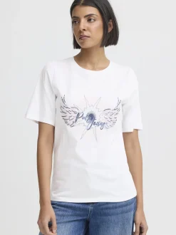 PULZ Jeans Damen T-Shirt PZBETHANY in weiß