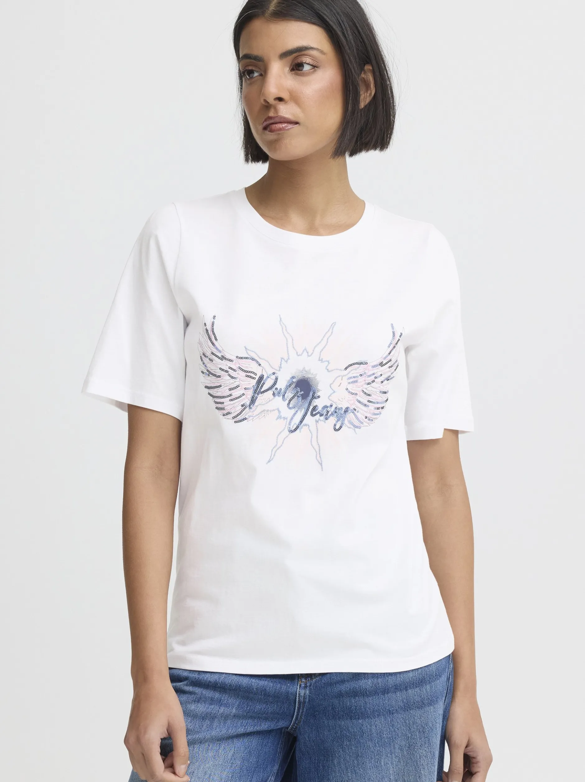 PULZ Jeans Damen T-Shirt PZBETHANY in weiß