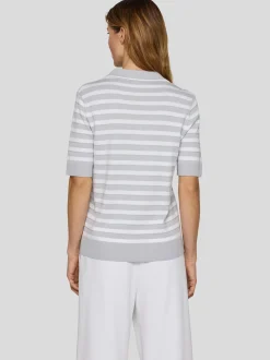 RABE Damen Strick-Poloshirt in hellgrau weiß