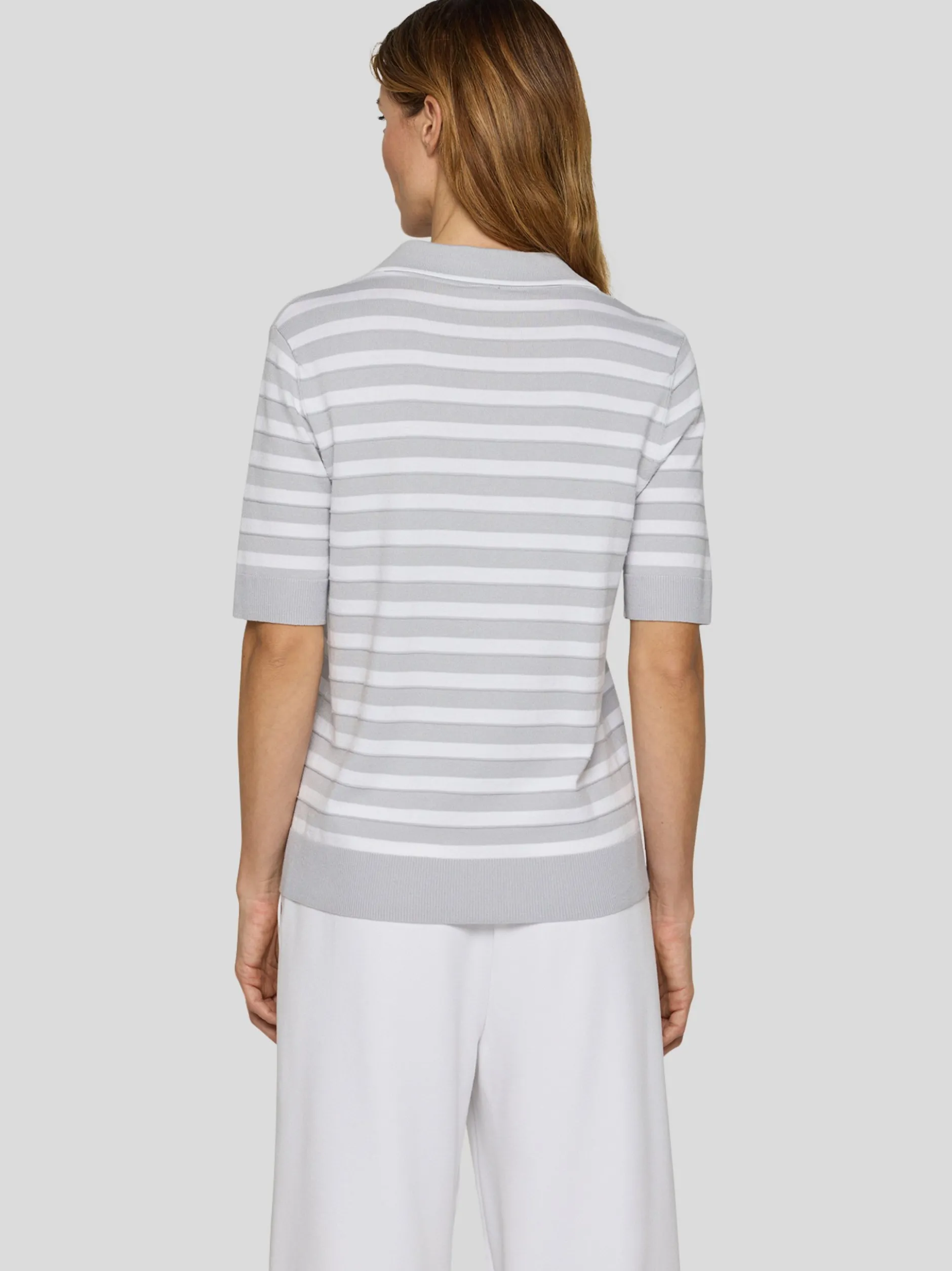 RABE Damen Strick-Poloshirt in hellgrau weiß