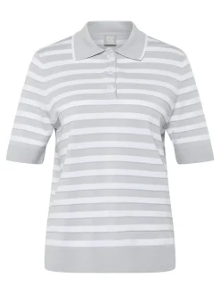 RABE Damen Strick-Poloshirt in hellgrau weiß