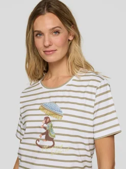 RABE Damen T-Shirt in khaki weiß
