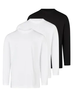 Ragman Herren Langarmshirt im 3er-Pack in schwarz