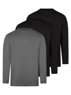 Ragman Herren Langarmshirt im 3er-Pack in grau