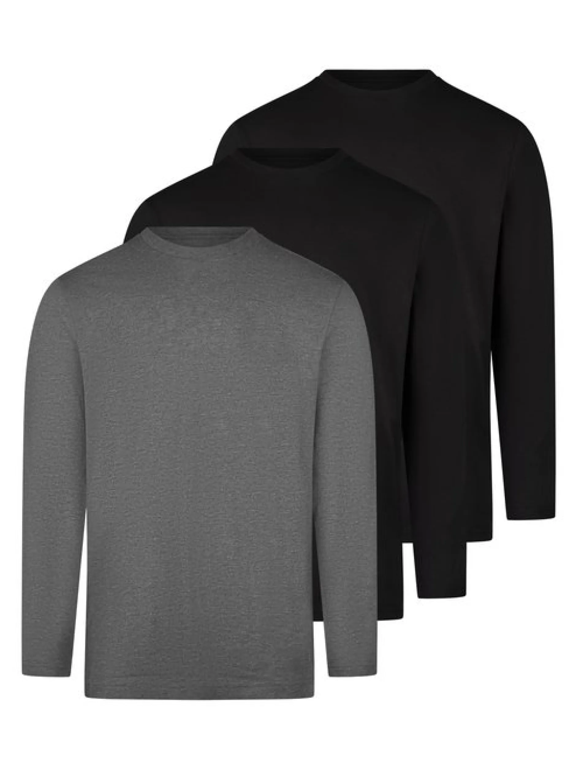 Ragman Herren Langarmshirt im 3er-Pack in grau