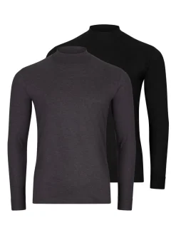 Ragman Herren Langarmshirts im 2er-Pack in schwarz