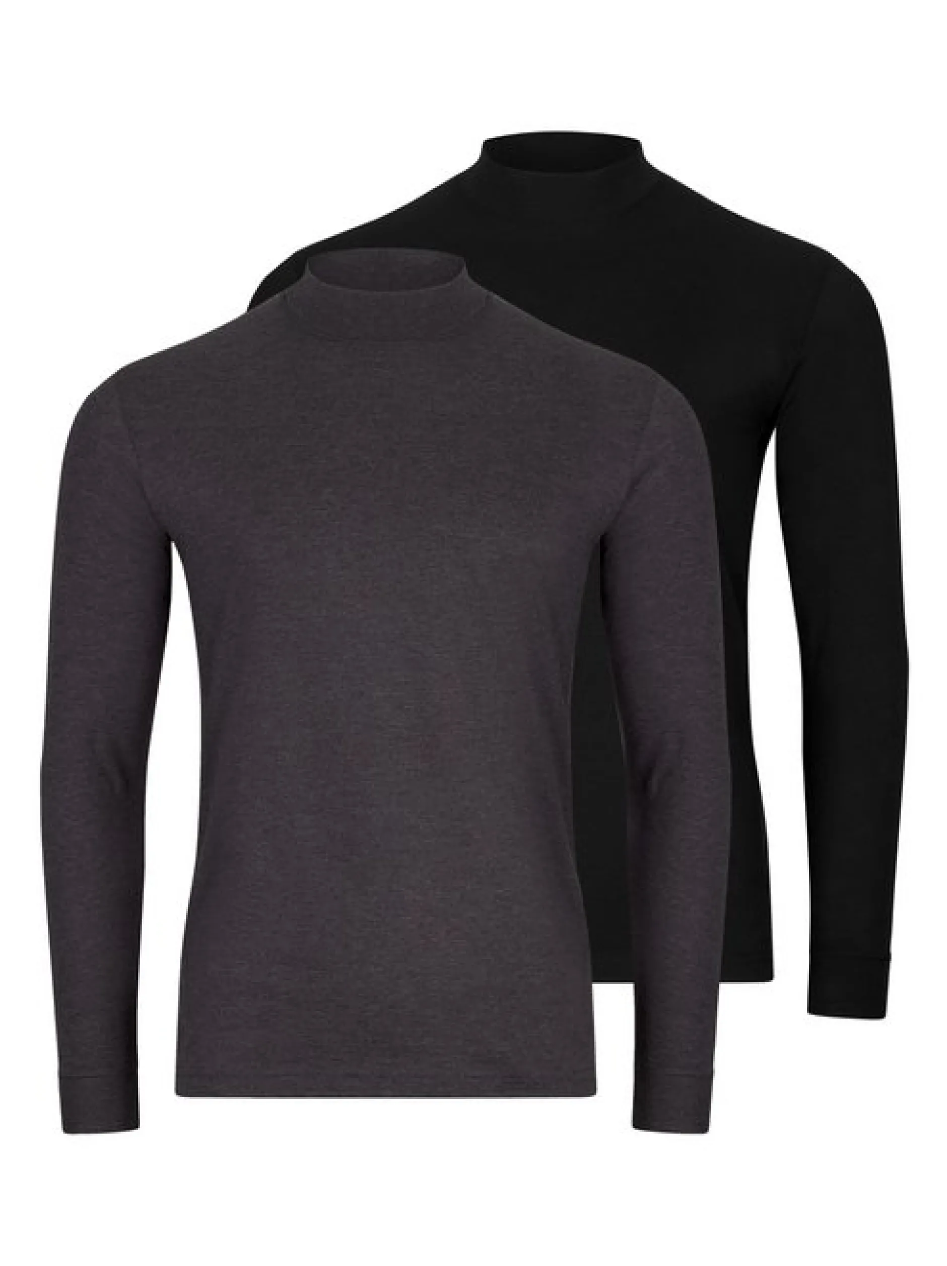 Ragman Herren Langarmshirts im 2er-Pack in schwarz