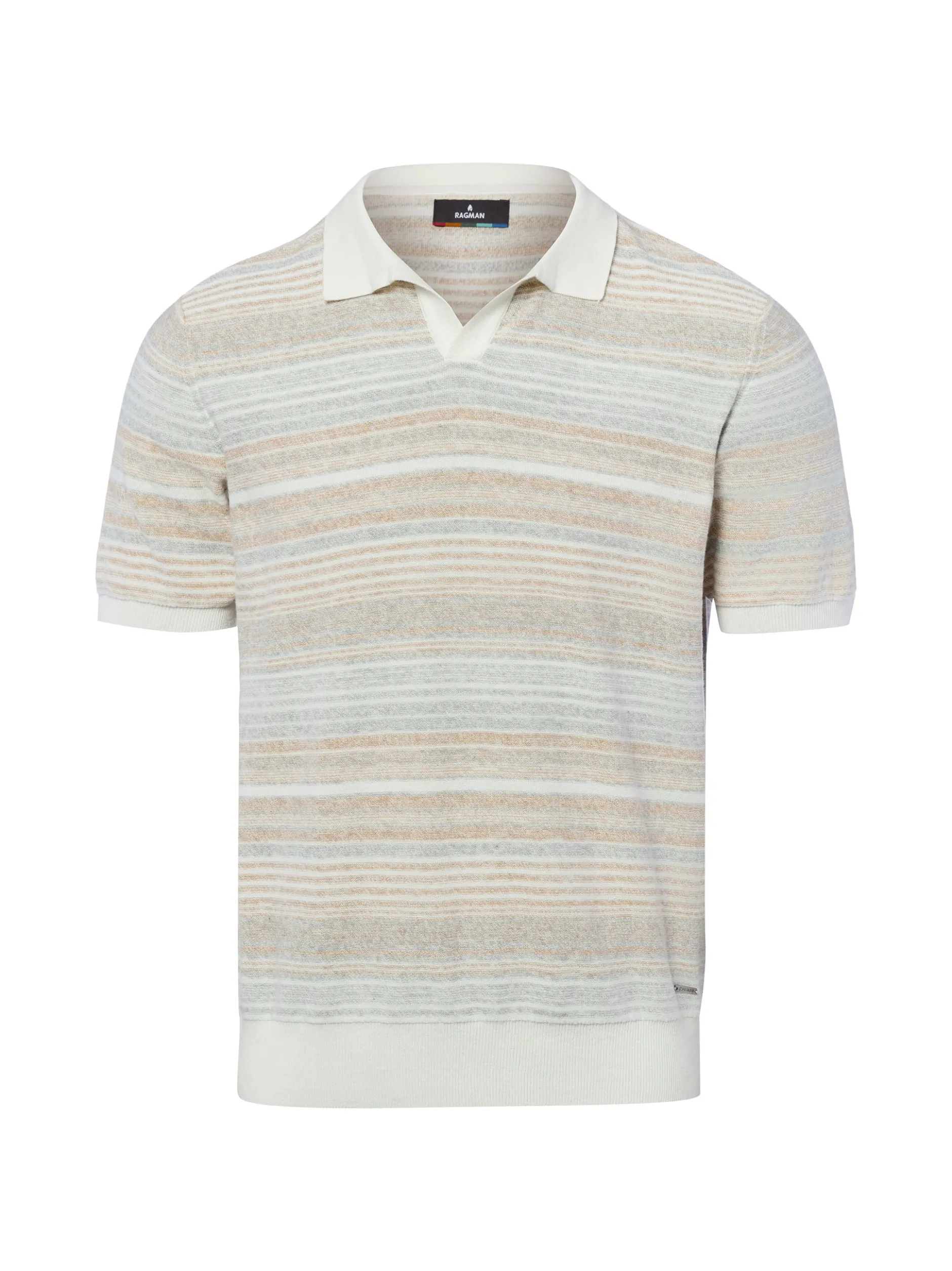 Ragman Herren Strick-Poloshirt in hellgrau ecru